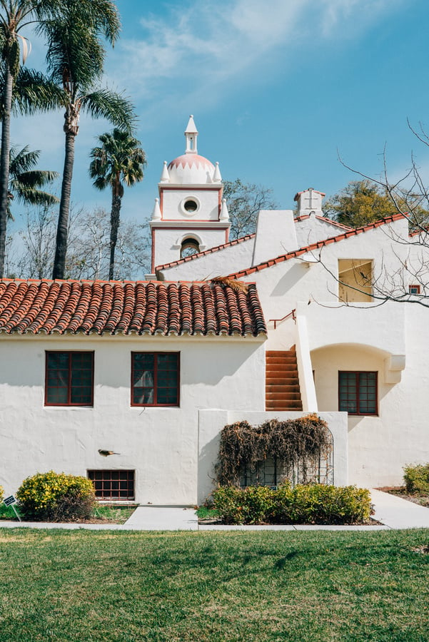 White plaster house in tropical town